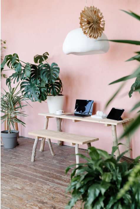 Home Office Setup With A Wooden Desk